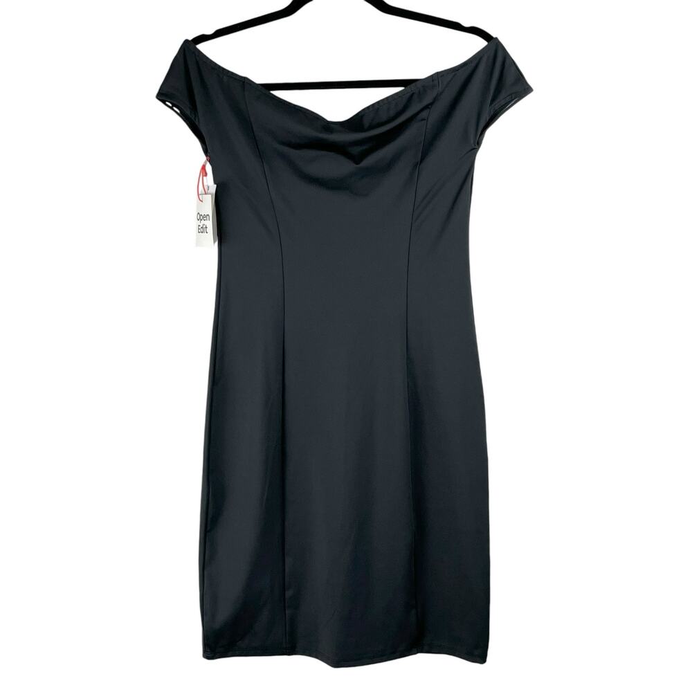 Open Edit Little Black Dress Off Shoulder Sheath Mini L NWT